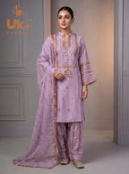 3Pc Embroided kataan Silk Shirt, Plazo, Dupatta