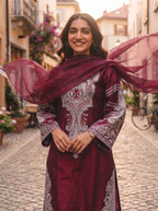 3Pc Embroided Shamoz Silk Shirt, Shalwar, Dupatta