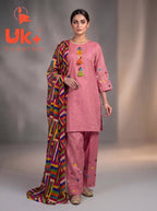 3Pc Embroidered Cotton Shirt, Plazo, Dupatta