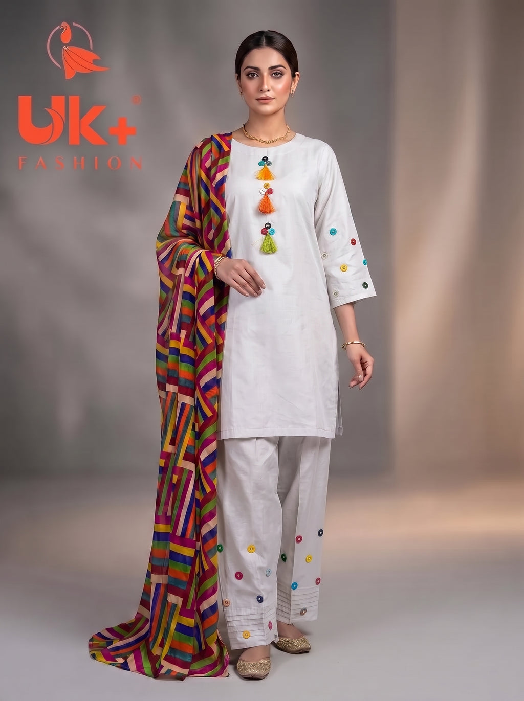 3Pc Embroidered Cotton Shirt, Plazo, Dupatta