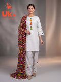 3Pc Embroidered Cotton Shirt, Plazo, Dupatta
