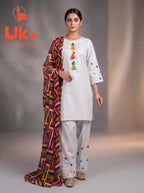 3Pc Embroidered Cotton Shirt, Plazo, Dupatta