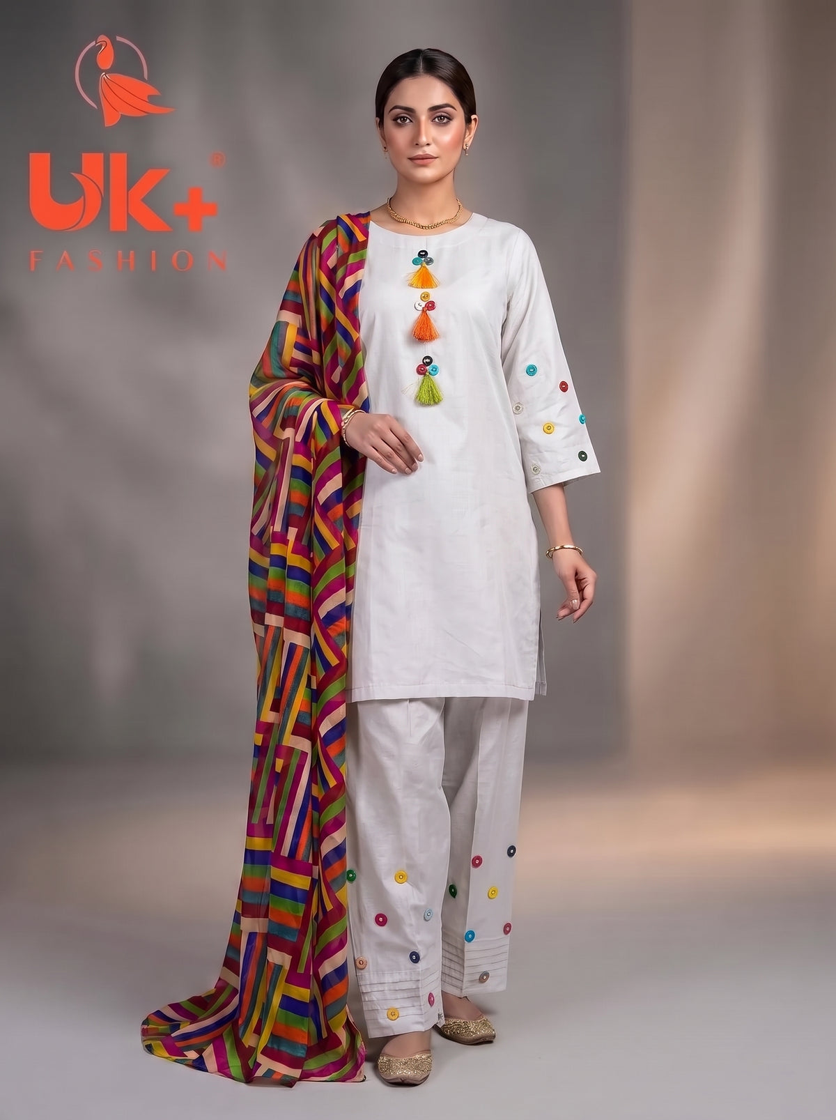 3Pc Embroidered Cotton Shirt, Plazo, Dupatta