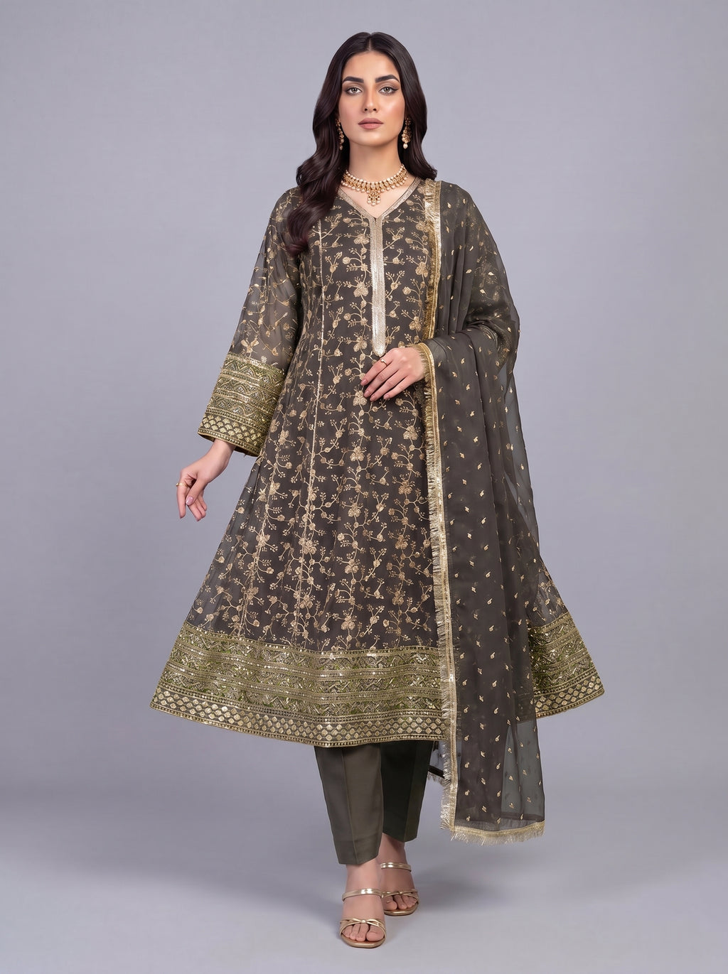 3Pc Chiffon Embroidery Shirt, Shlawar, Dupatta