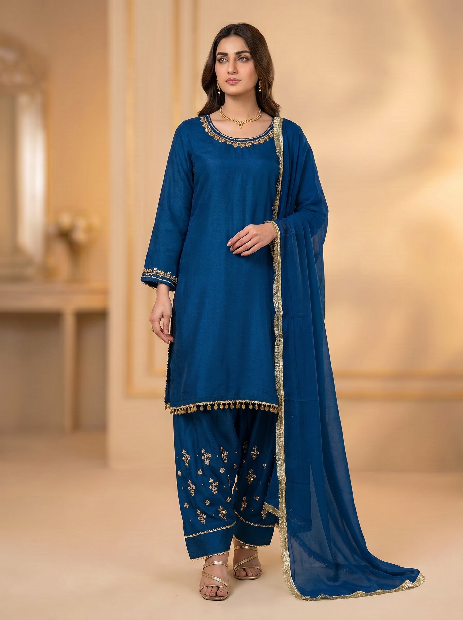 3pc Raw Silk Shirt, Farshi Shalwar,dupatta