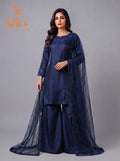 3Pc Embroided pure Silk Shirt, Plazo, Dupatta