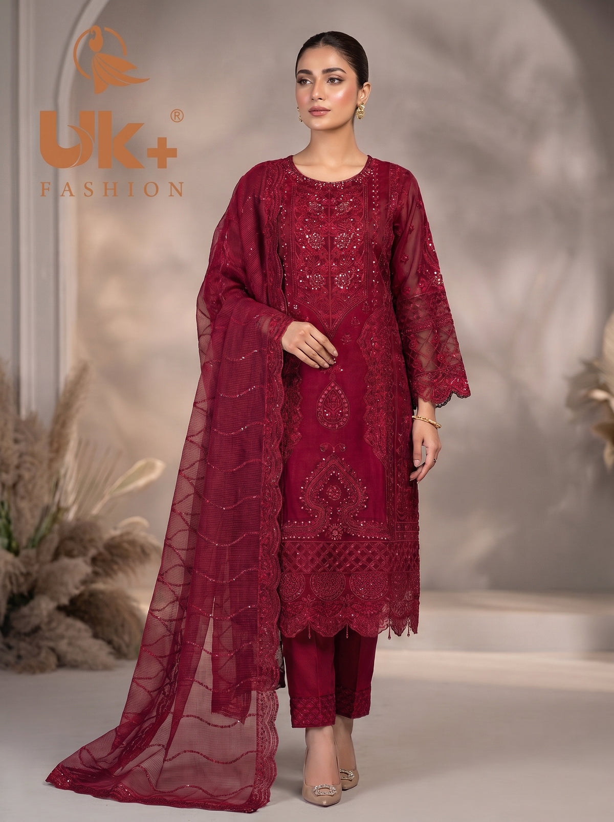 3Pc Embroidered Organza shirt, shalwar & Dupatta