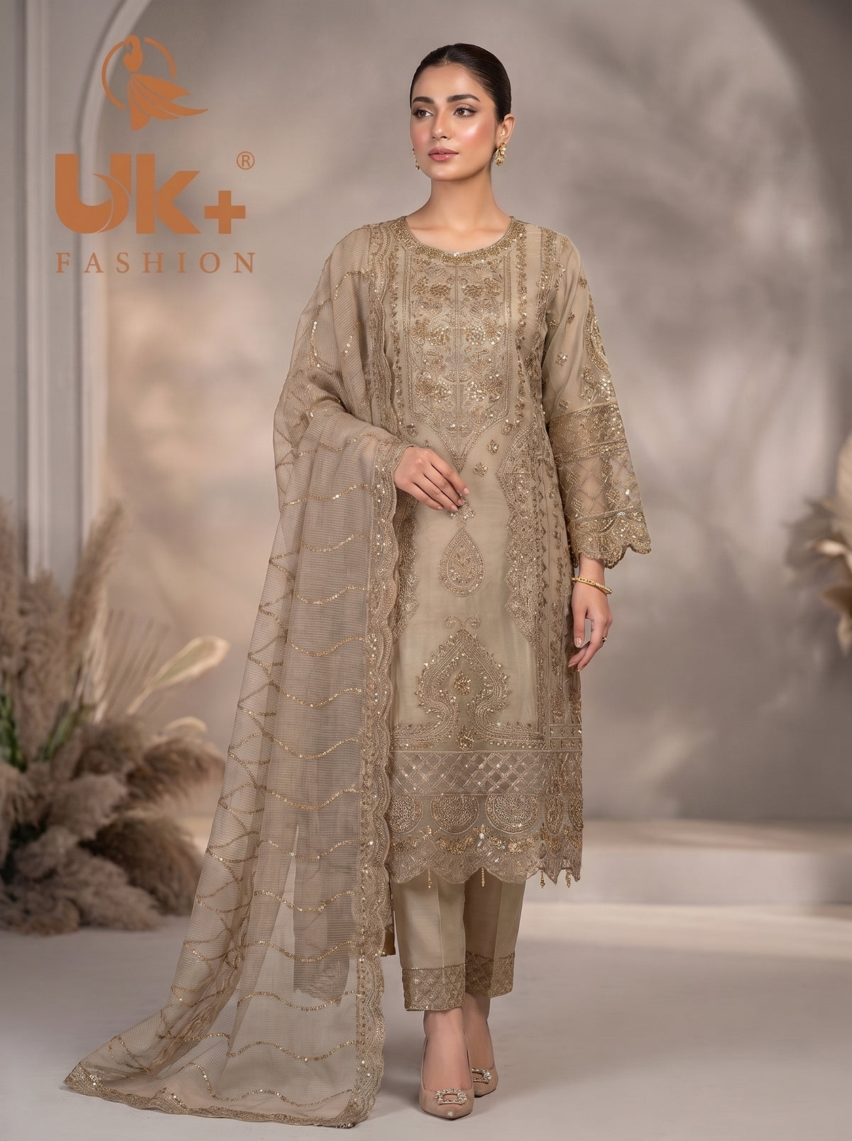 3Pc Embroidered Organza shirt, shalwar & Dupatta
