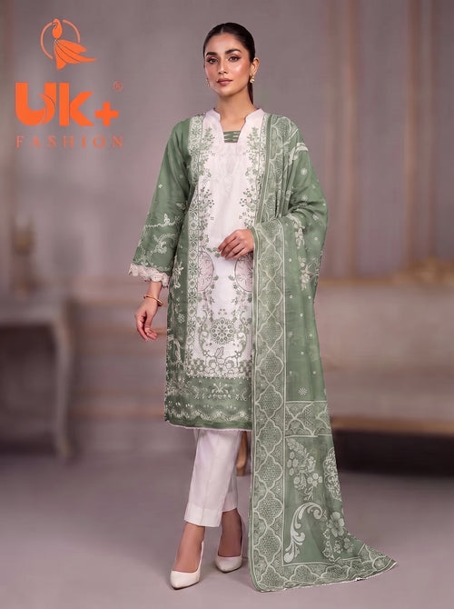 3Pc Embroidered Cotton Shirt, Trouser, Dupatta