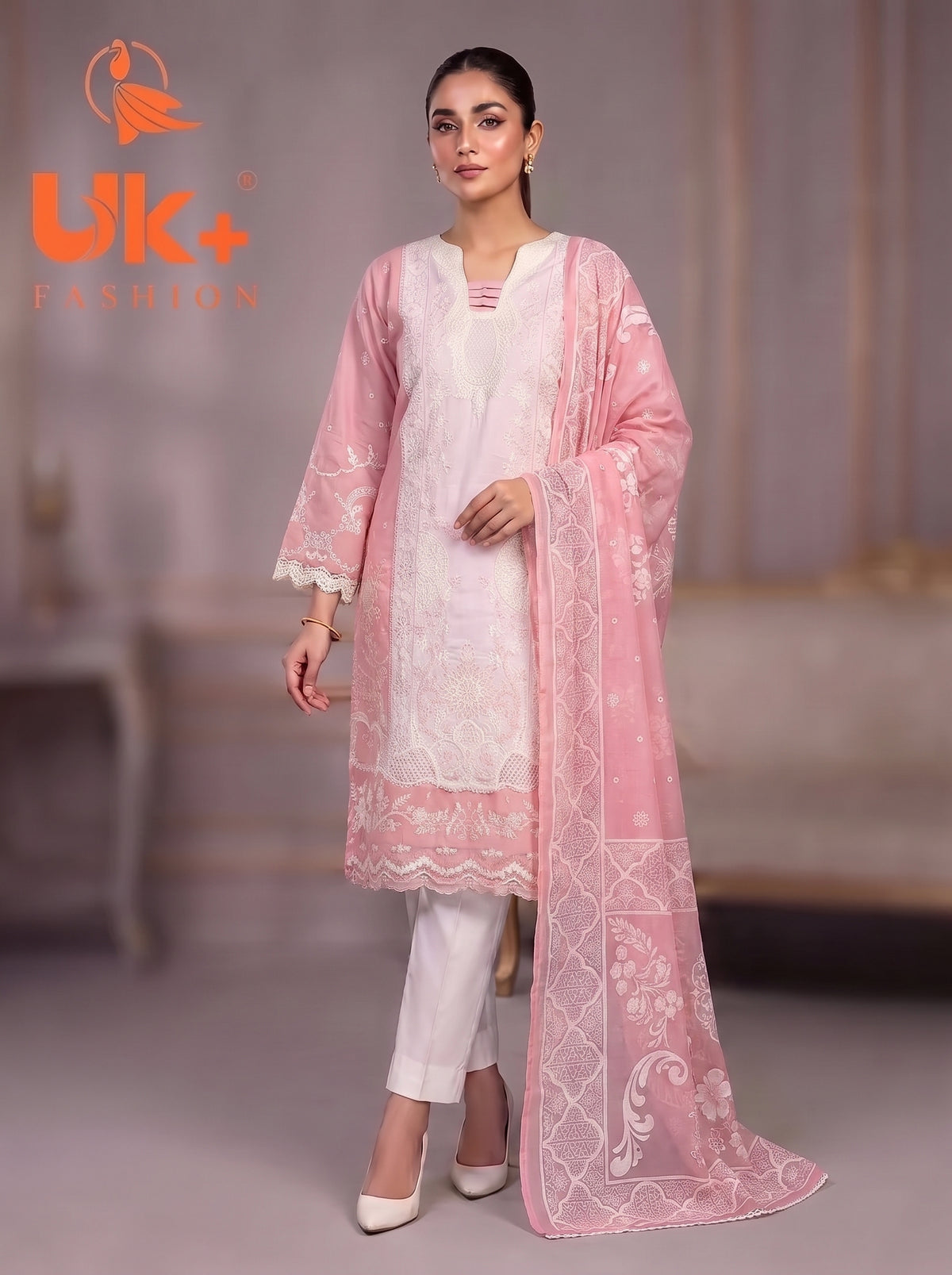 3Pc Embroidered Cotton Shirt, Trouser, Dupatta