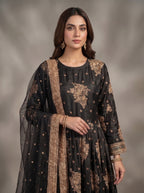 3Pc Embroidered Kafttan silk Afghani frock , shalwar & Dupatta