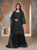 3Pc Embroidered Organza shirt, Plazo & Dupatta