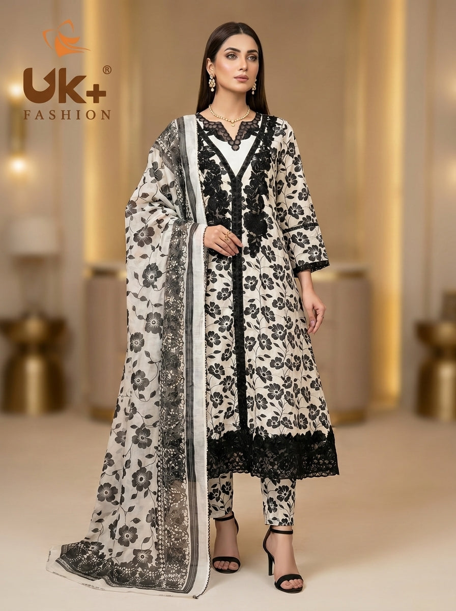 3pc pure lawn frock,touser,dupatta