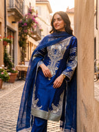 3Pc Embroided Shamoz Silk Shirt, Shalwar, Dupatta