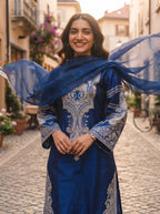 3Pc Embroided Shamoz Silk Shirt, Shalwar, Dupatta