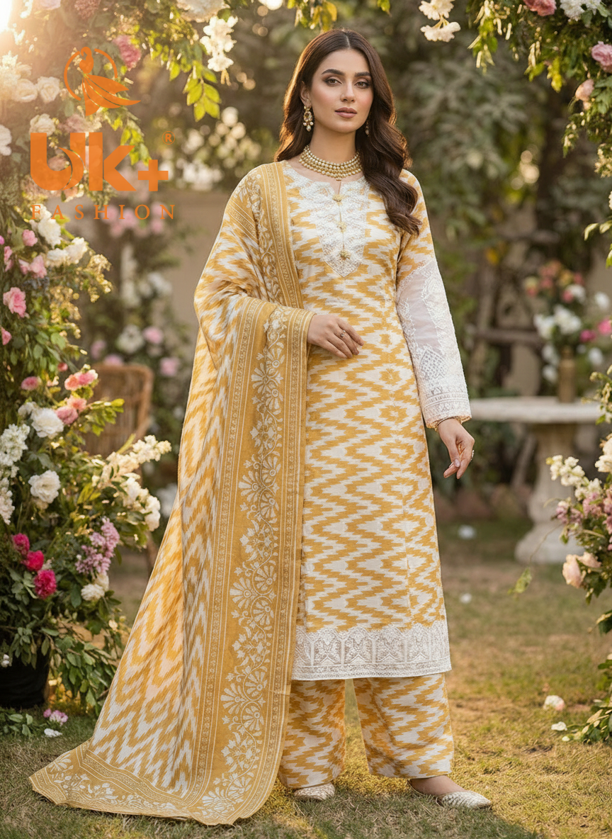 3Pc Printed Bana Dora Shirt, Trouser, Dupatta