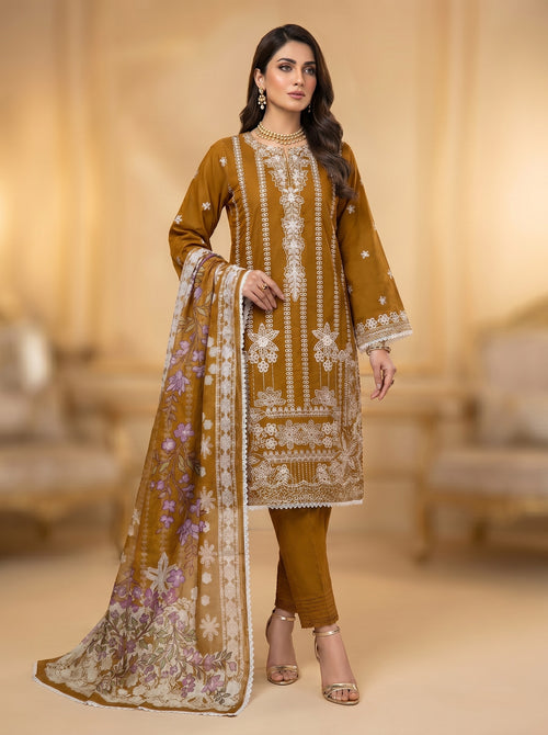 3Pc Embroidered Cotton Shirt, Trouser, Dupatta