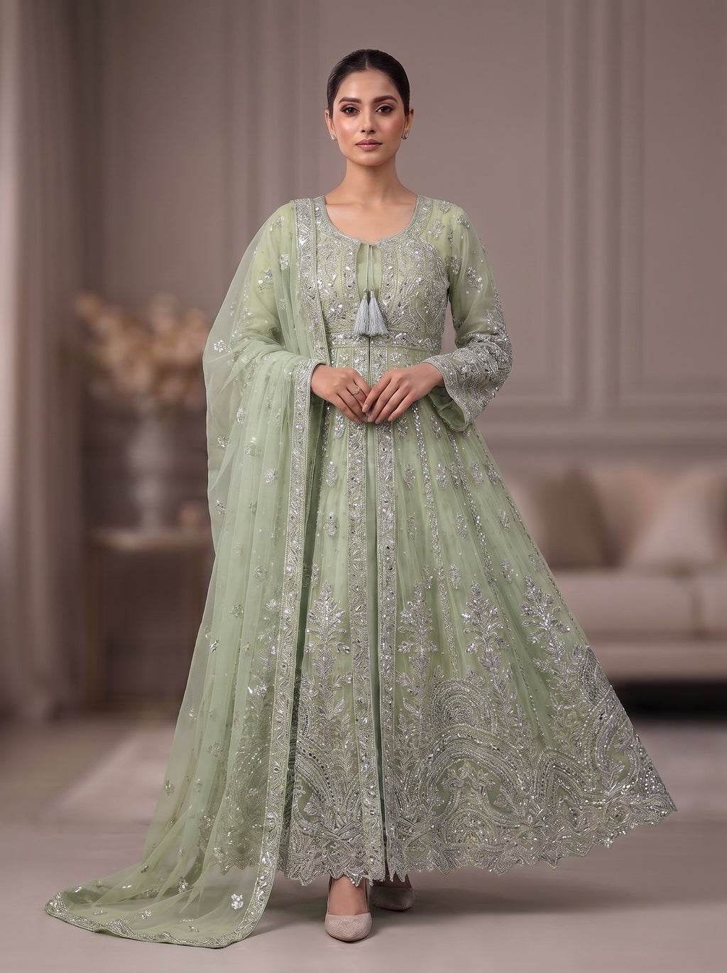 Bridal organza cancan maxi,dupatta