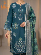 3Pc Embroidered Cotton Shirt, Trouser, Dupatta