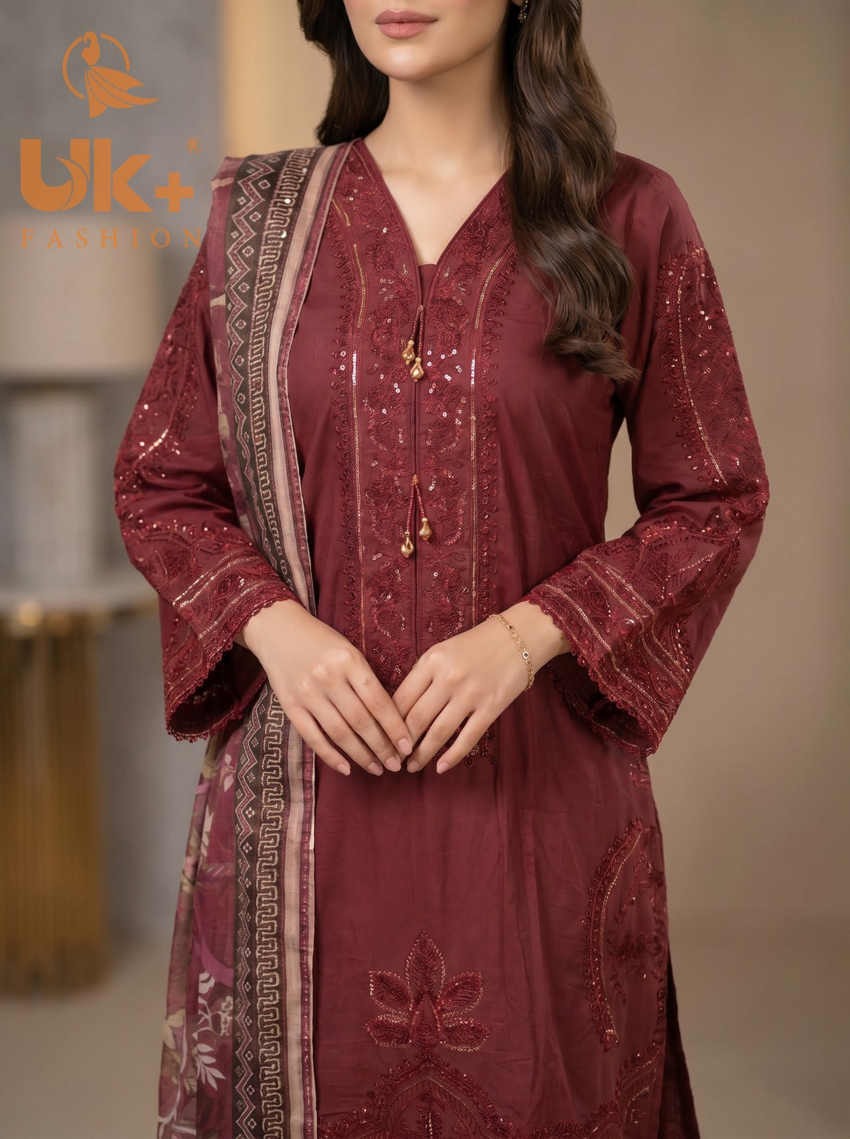 3Pc Embroidered Cotton Shirt, Trouser, Dupatta