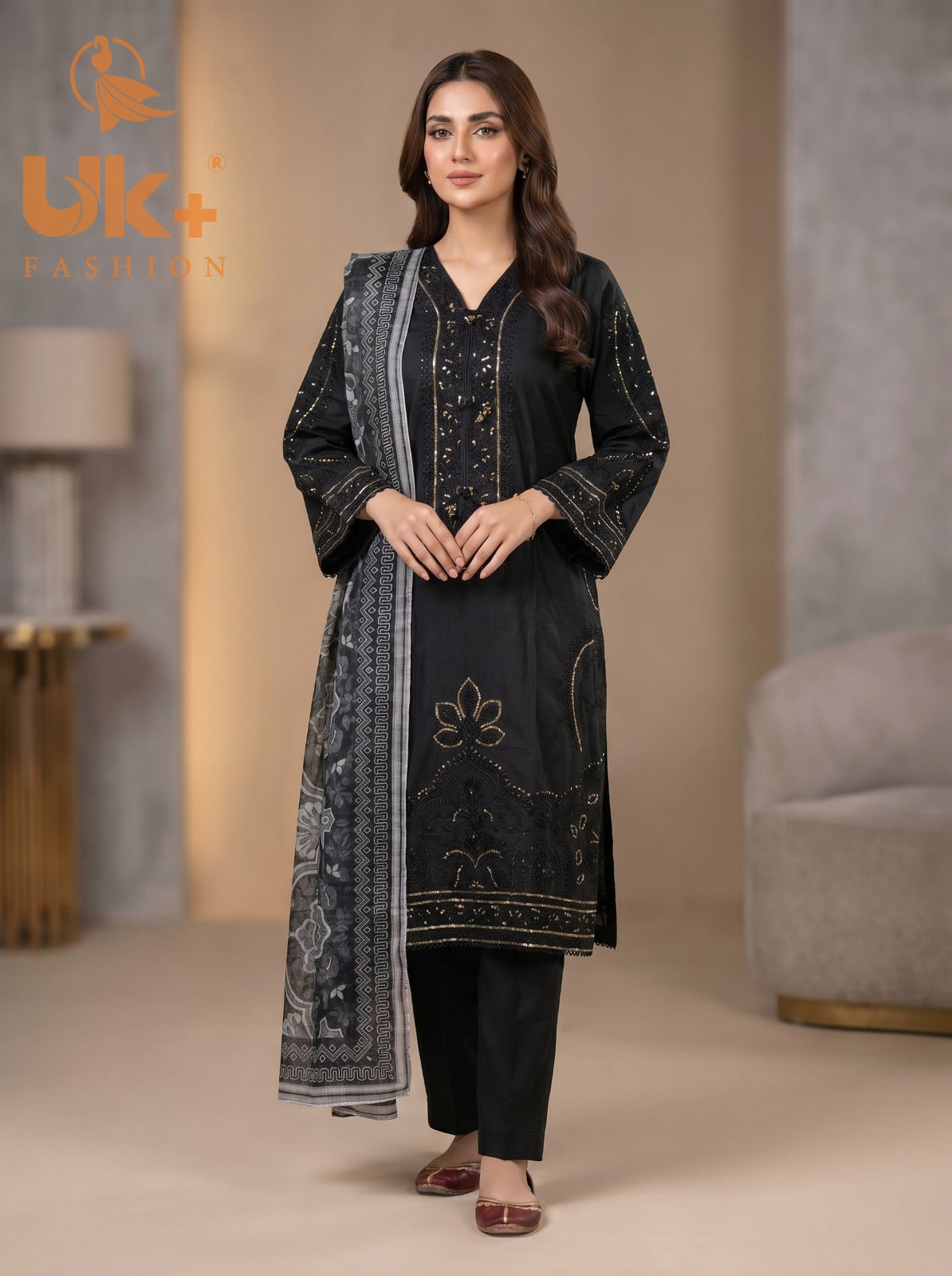 3Pc Embroidered Cotton Shirt, Trouser, Dupatta