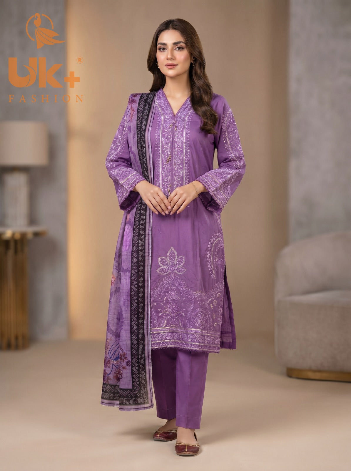 3Pc Embroidered Cotton Shirt, Trouser, Dupatta