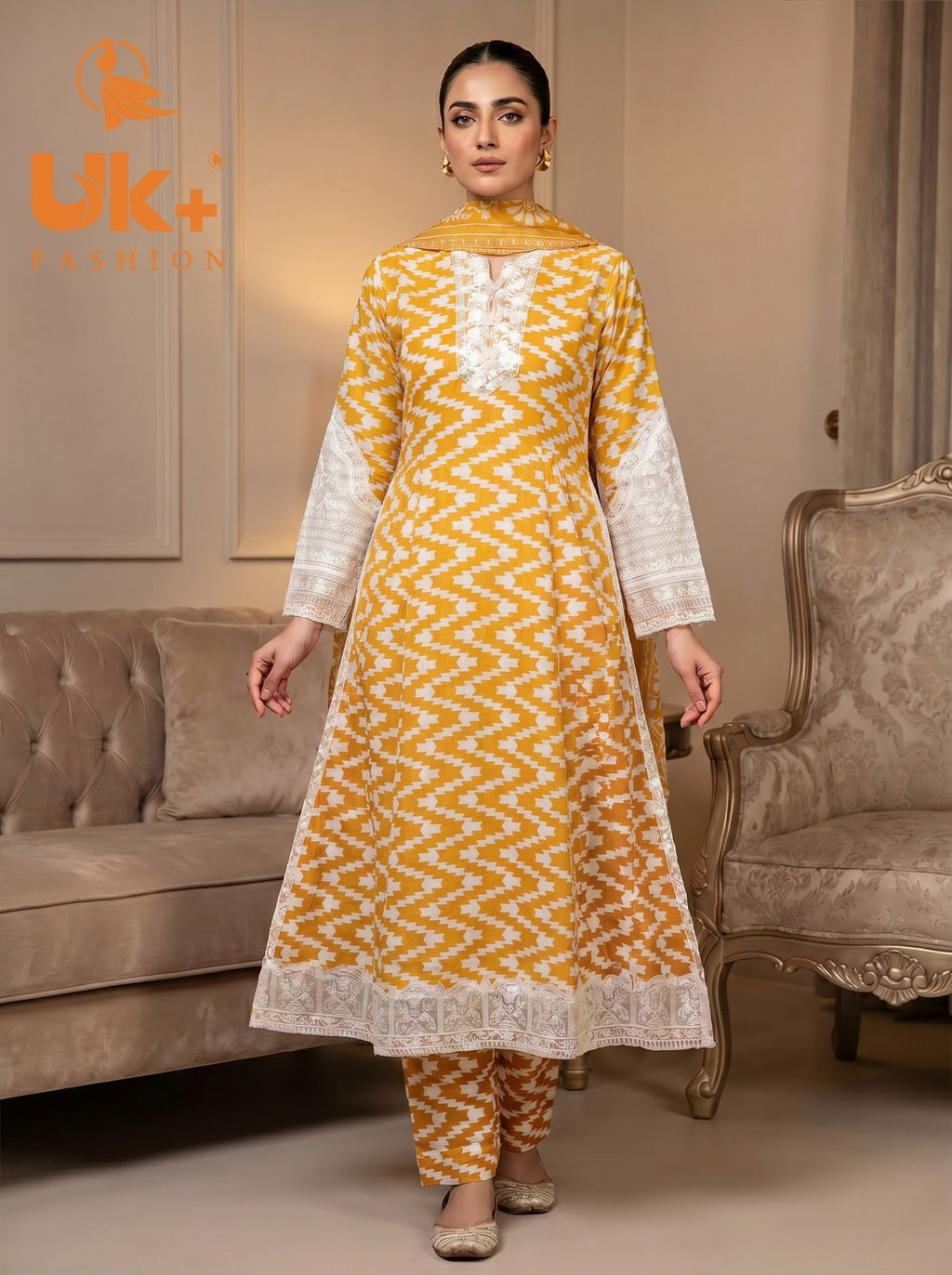 3pc Bona Dora Airline Shirt, Trouser with Diamond Dupatta.