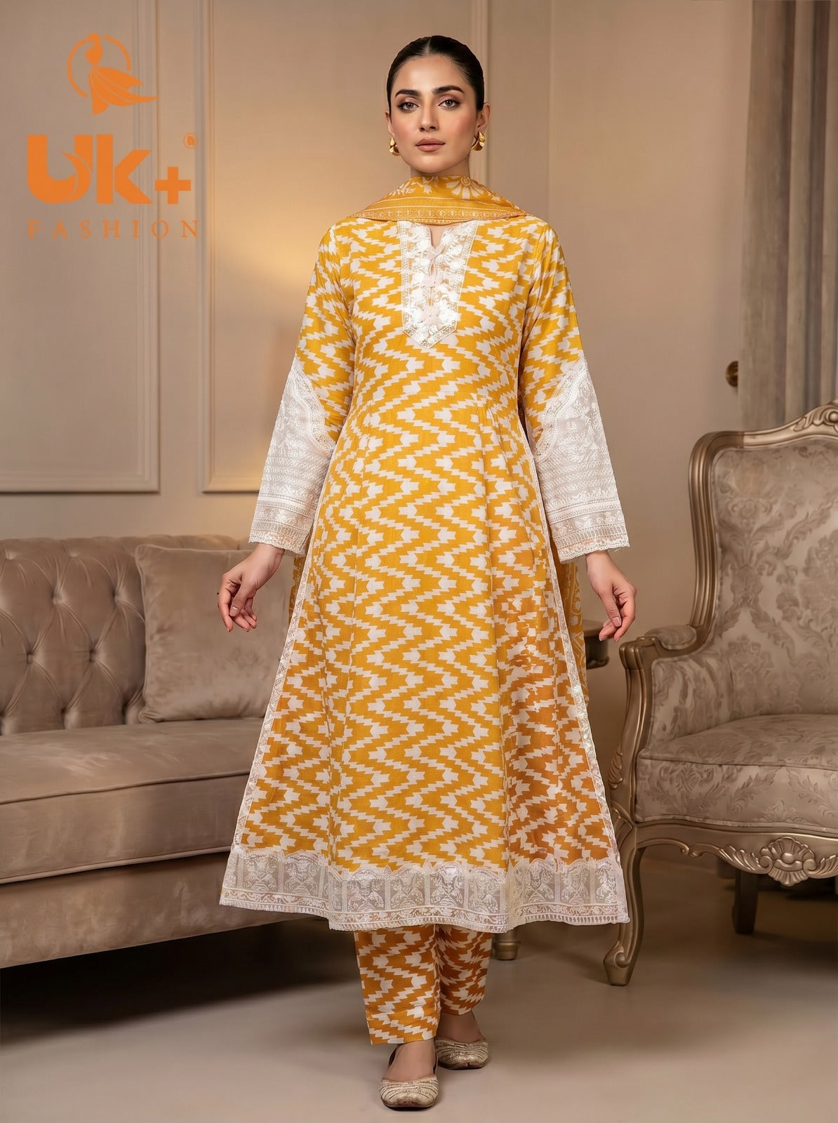 3pc Bona Dora Airline Shirt, Trouser with Diamond Dupatta.