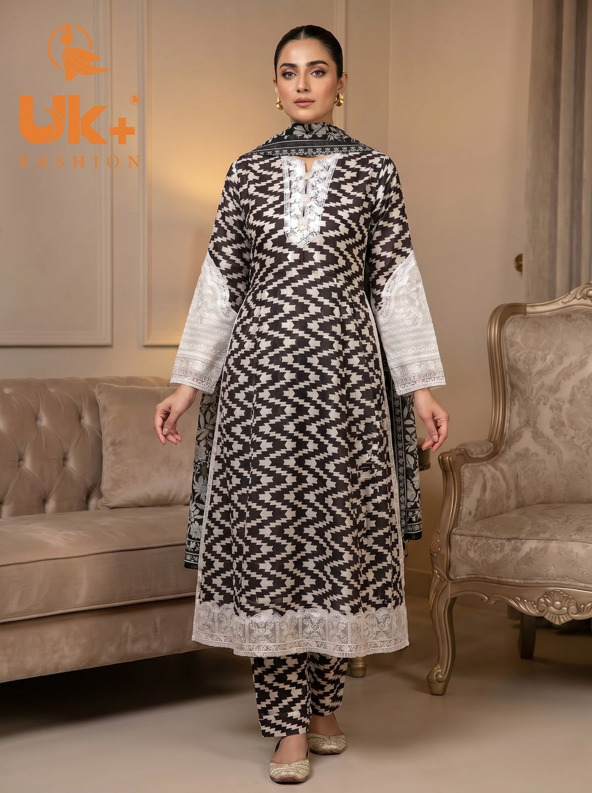 3pc Bona Dora Airline Shirt, Trouser with Diamond Dupatta.