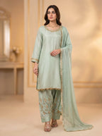 3pc Raw Silk Shirt, Farshi Shalwar,dupatta