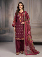 3Pc Embroidered Cotton Shirt, Trouser, Dupatta