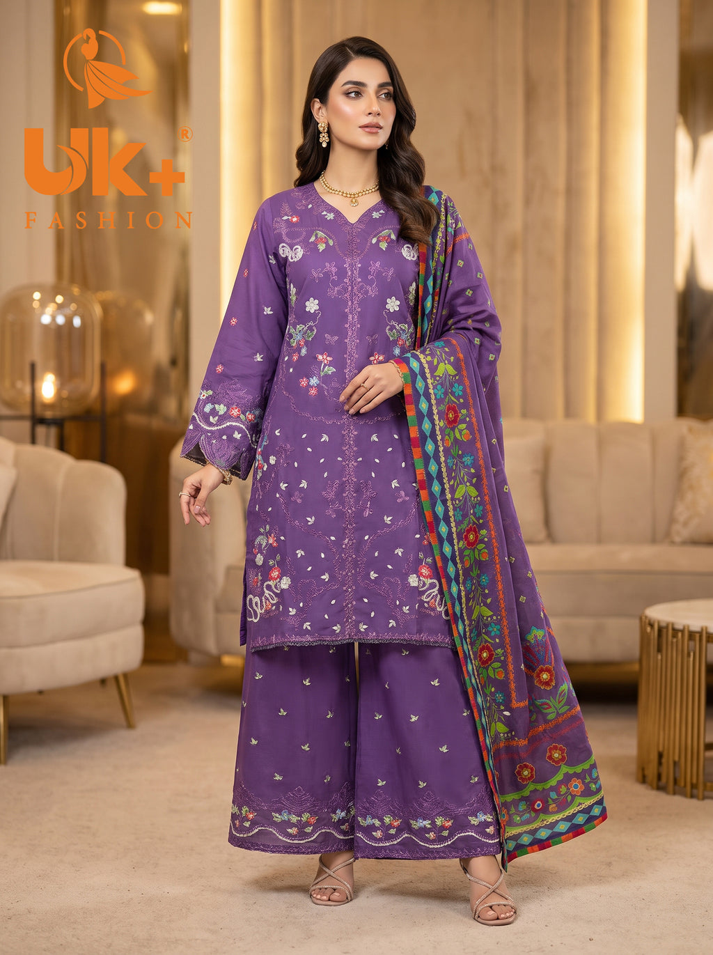 3pc pure lawn shirt, Plazo, dupatta