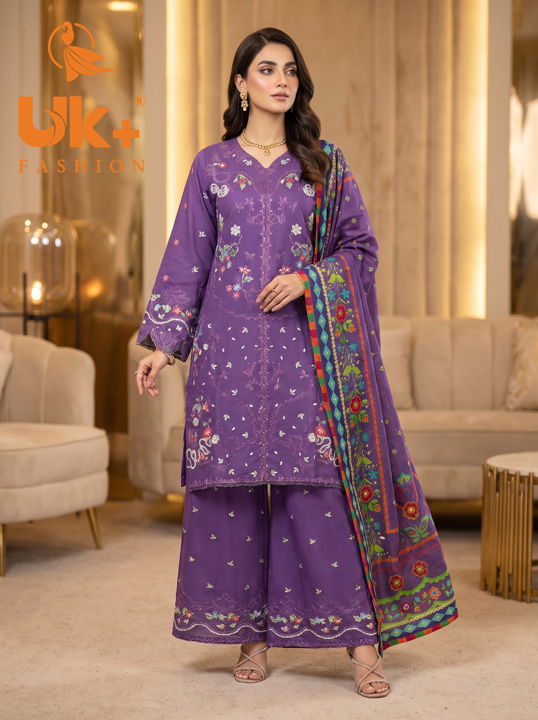 3pc pure lawn shirt, Plazo, dupatta