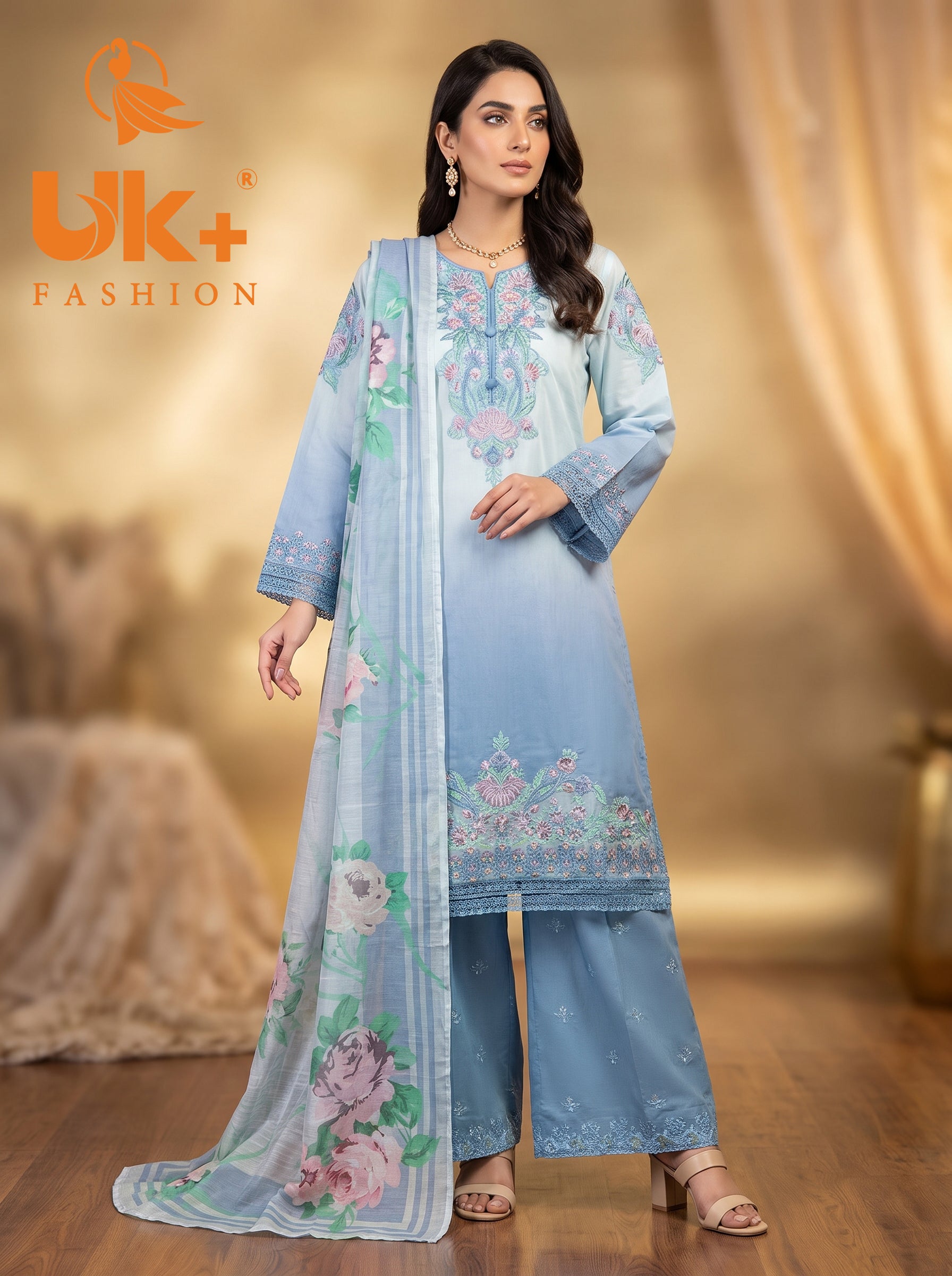 3pc pure lawn shirt, Plazo, dupatta