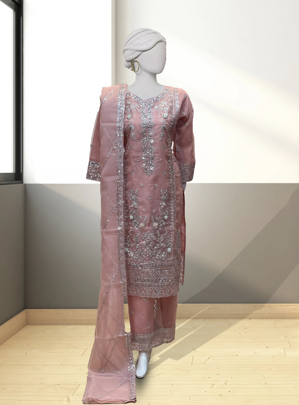 Blue Organza Long Length Suit