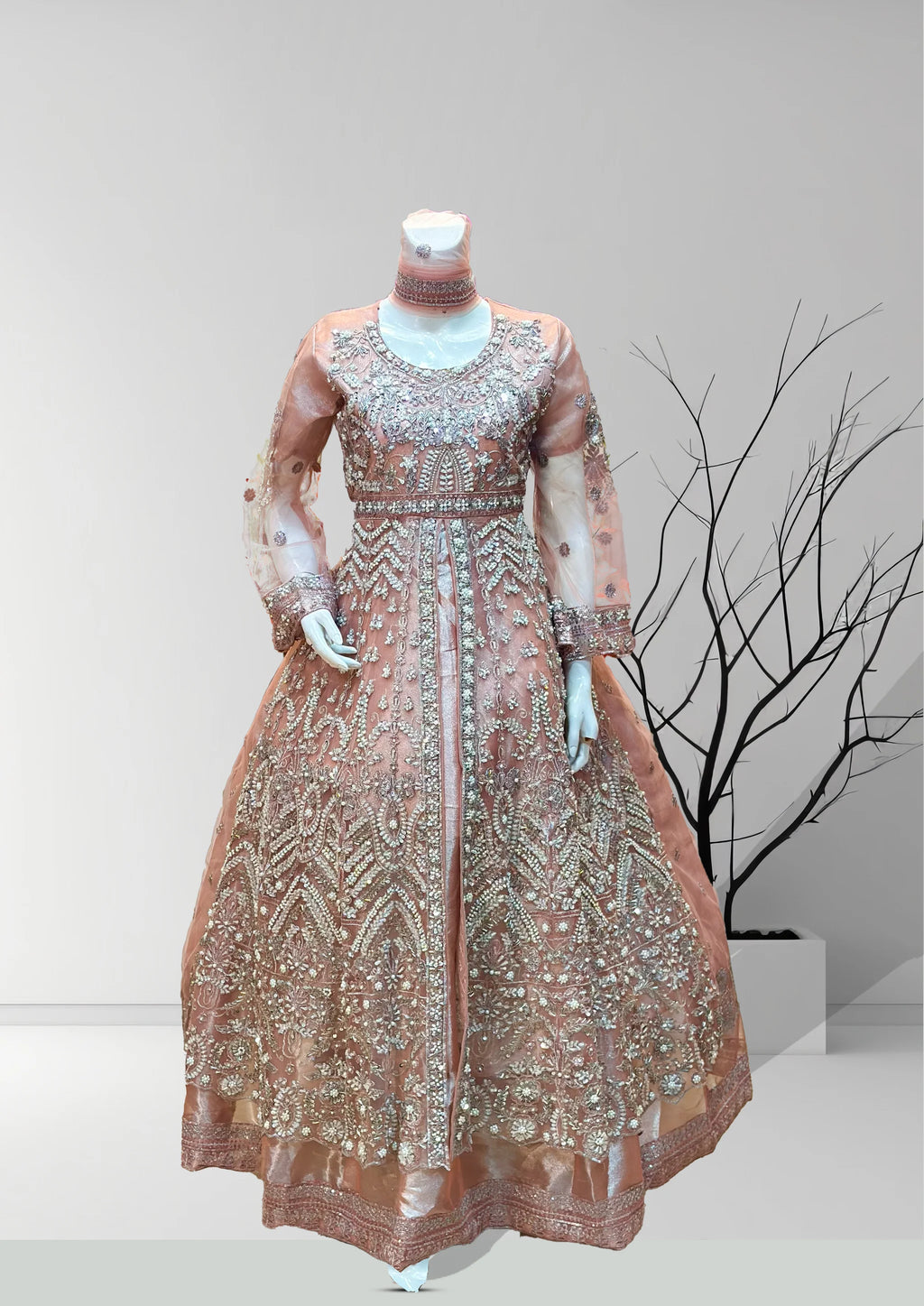 Peach Organza Bridal Cancan Maxi Dress