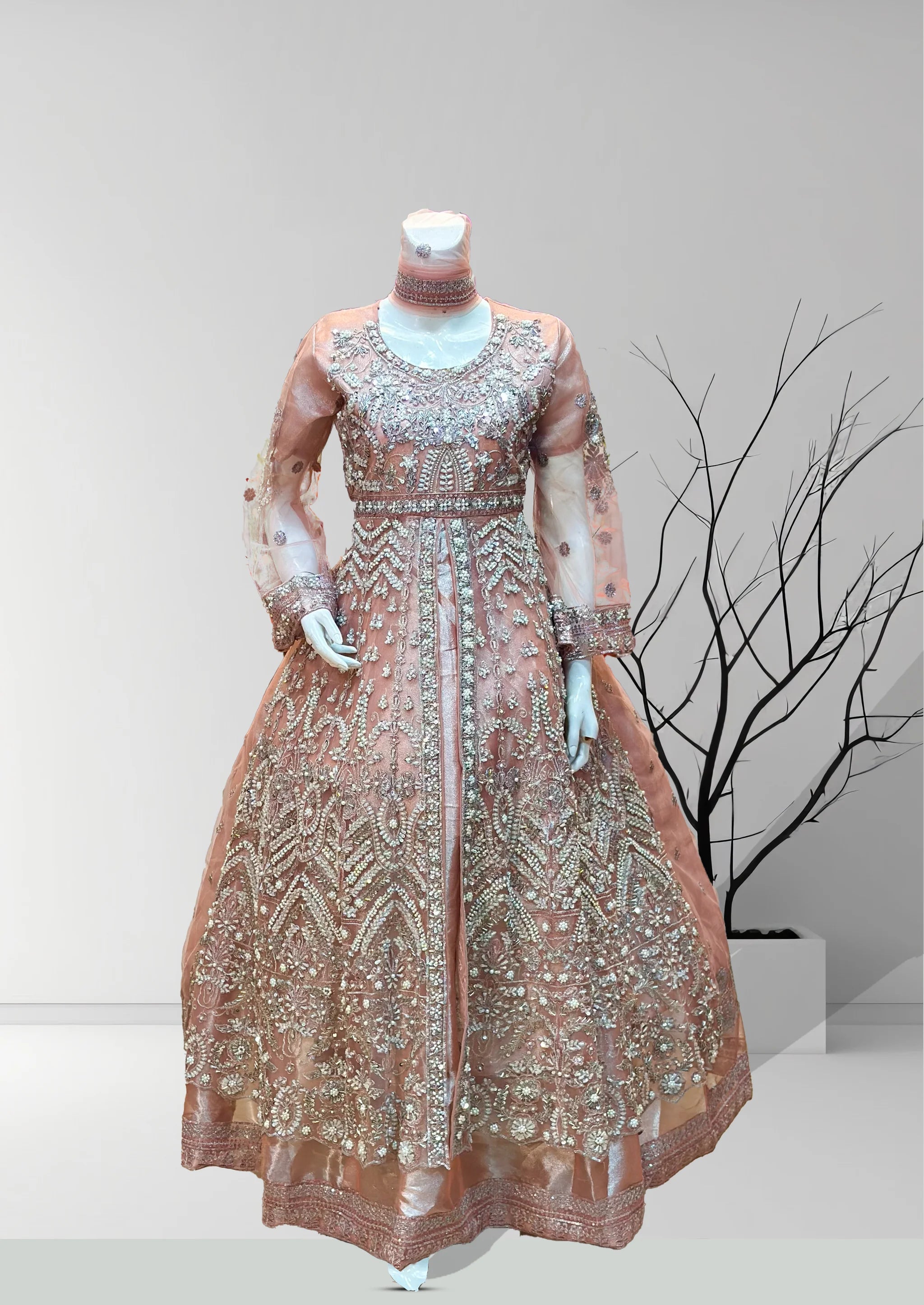 Peach Organza Bridal Cancan Maxi Dress