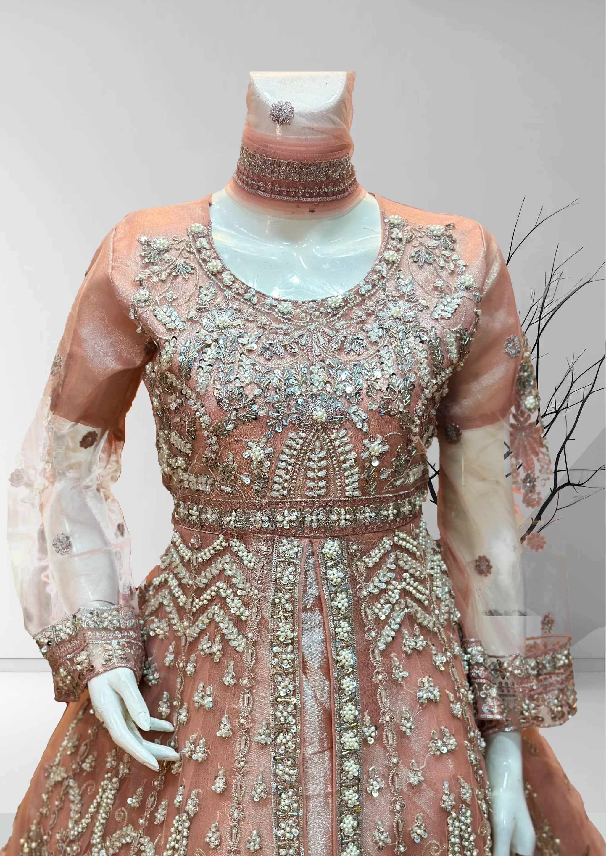 Peach Organza Bridal Cancan Maxi Dress