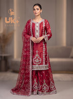 3Pc Embroided Sheesha Silk Shirt, Plazo, Dupatta