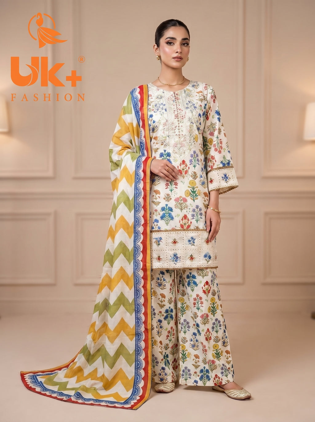 3pc pure lawn shirt, Plazo, dupatta