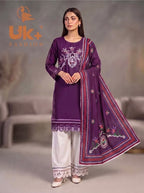 3Pc Embroidered Cotton Shirt, Plazo, Dupatta