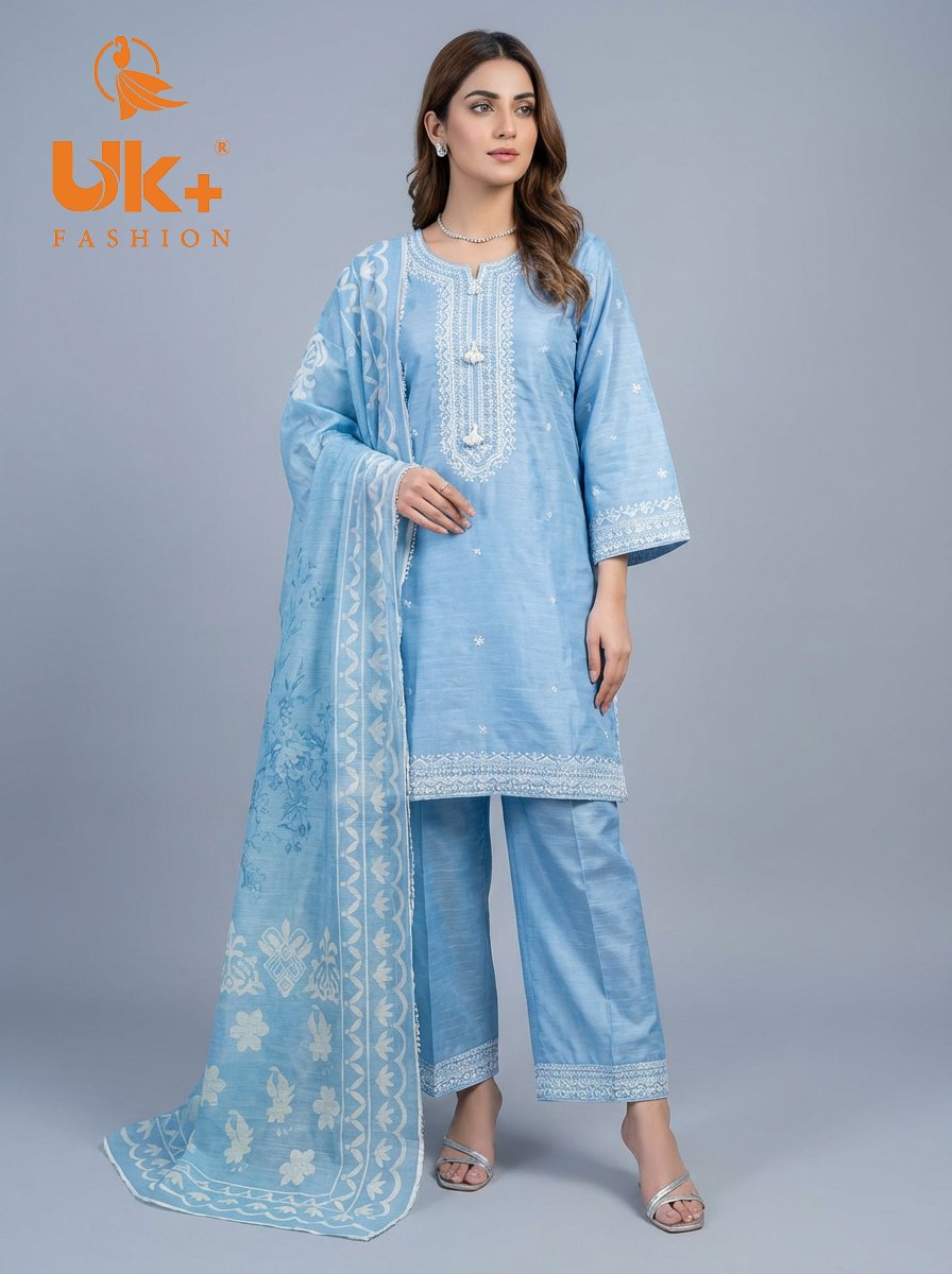 3Pc Embroidered Cotton Shirt, farshi shalwar, Dupatta