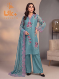 3Pc Embroided Shamoz Silk Shirt, Plazo, Dupatta