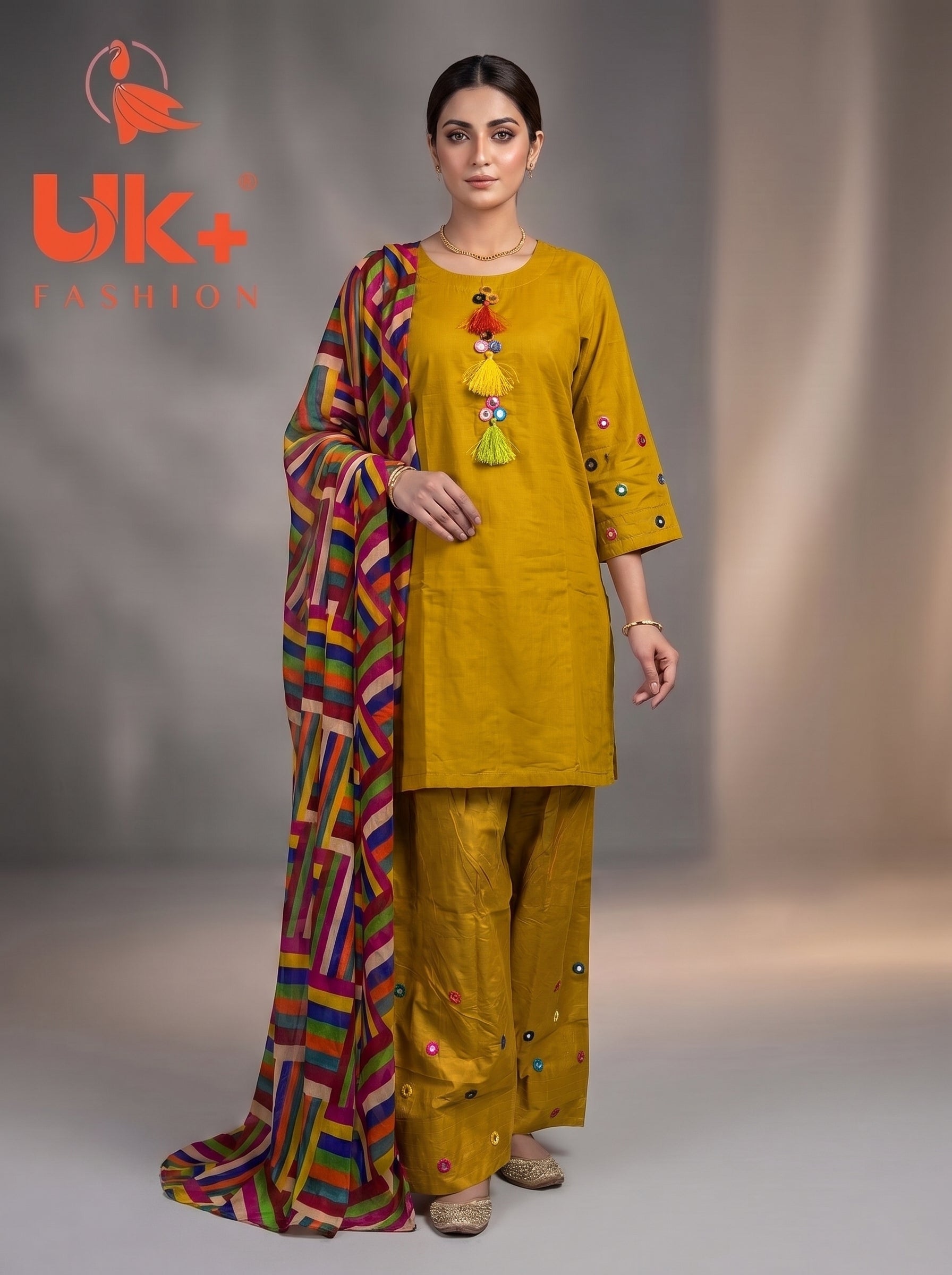 3Pc Embroidered Cotton Shirt, Plazo, Dupatta
