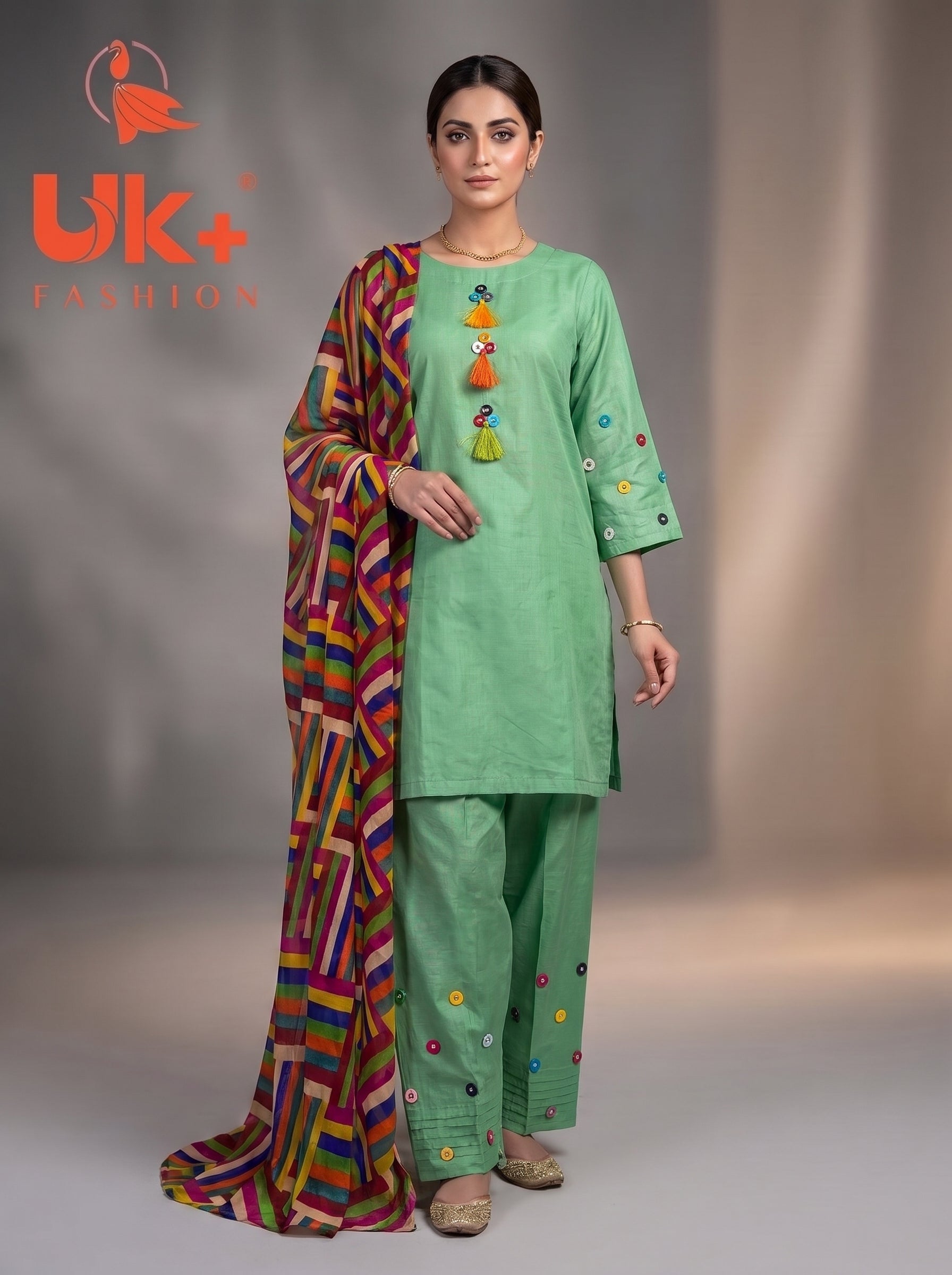 3Pc Embroidered Cotton Shirt, Plazo, Dupatta