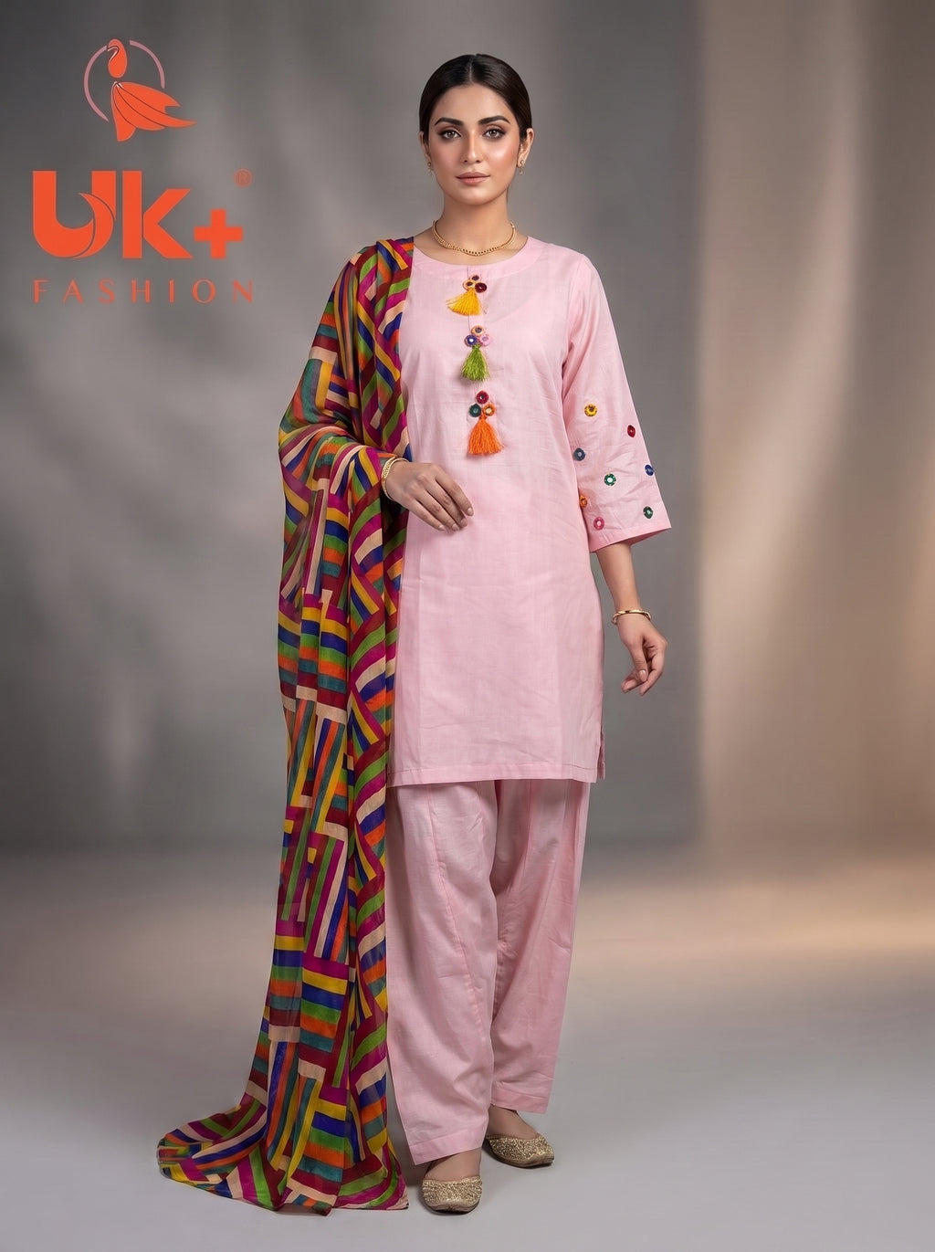 3Pc Embroidered Cotton Shirt, Plazo, Dupatta