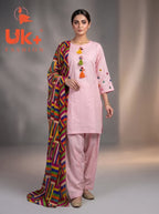 3Pc Embroidered Cotton Shirt, Plazo, Dupatta