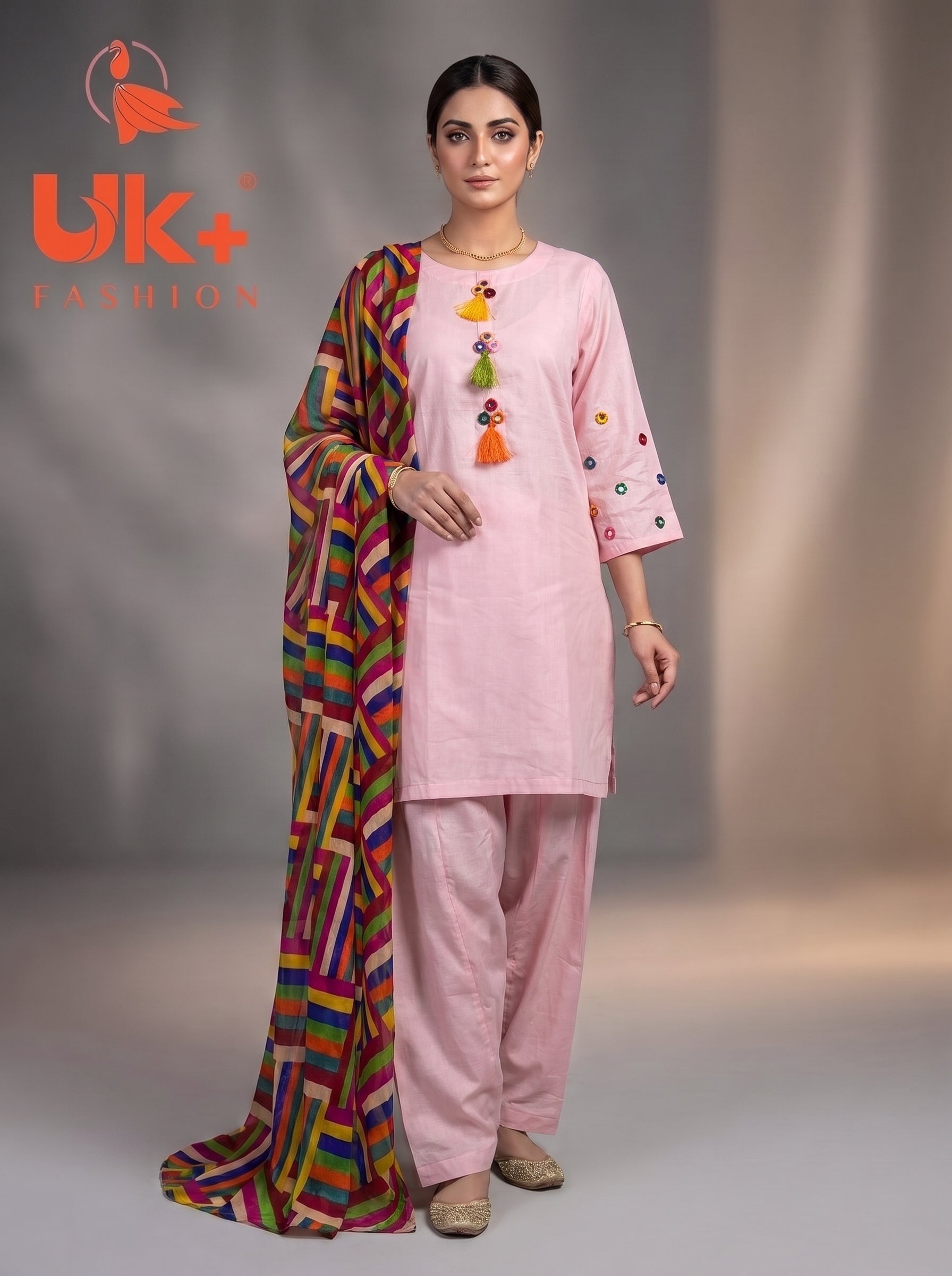 3Pc Embroidered Cotton Shirt, Plazo, Dupatta