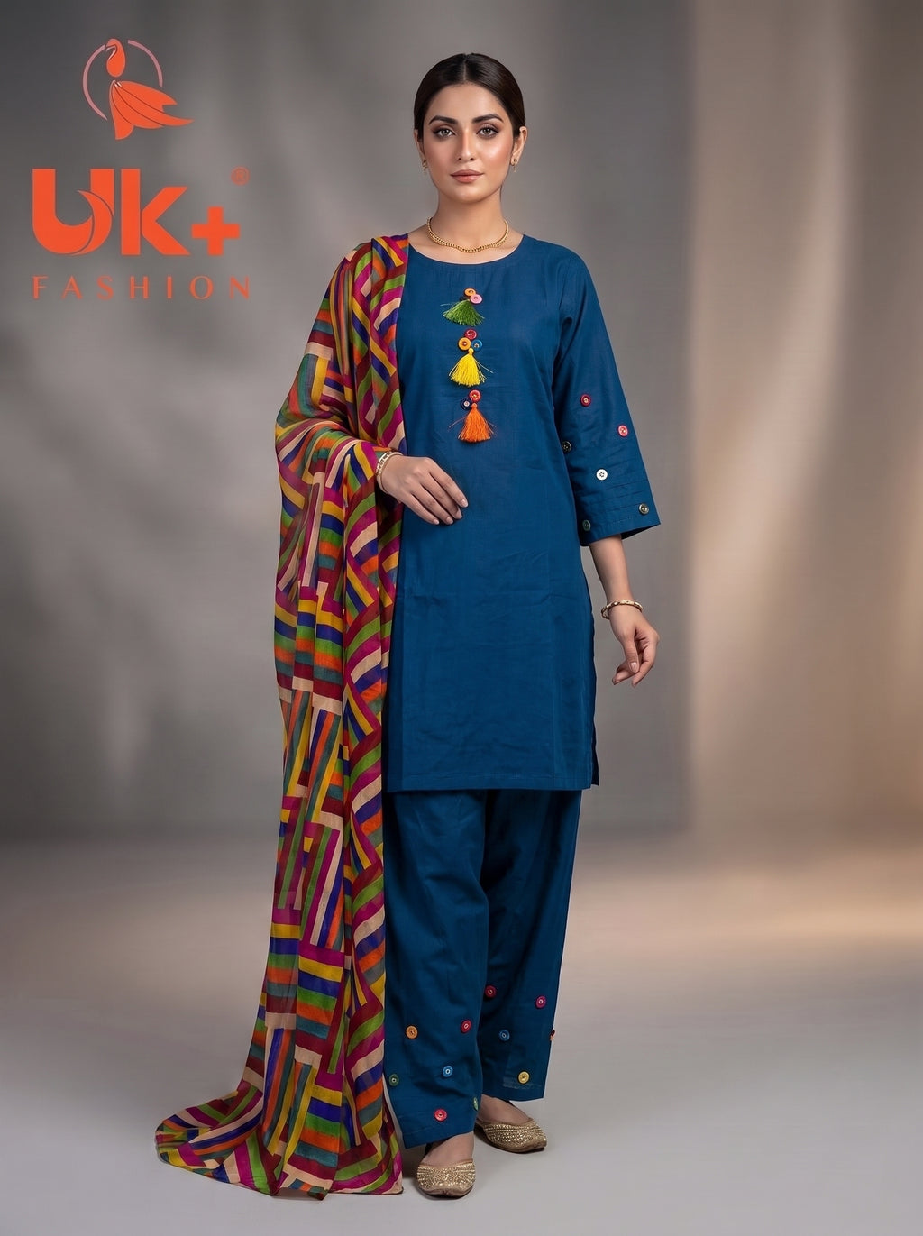3Pc Embroidered Cotton Shirt, Plazo, Dupatta