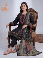 3Pc Embroidered Cotton Shirt, Trouser, Dupatta